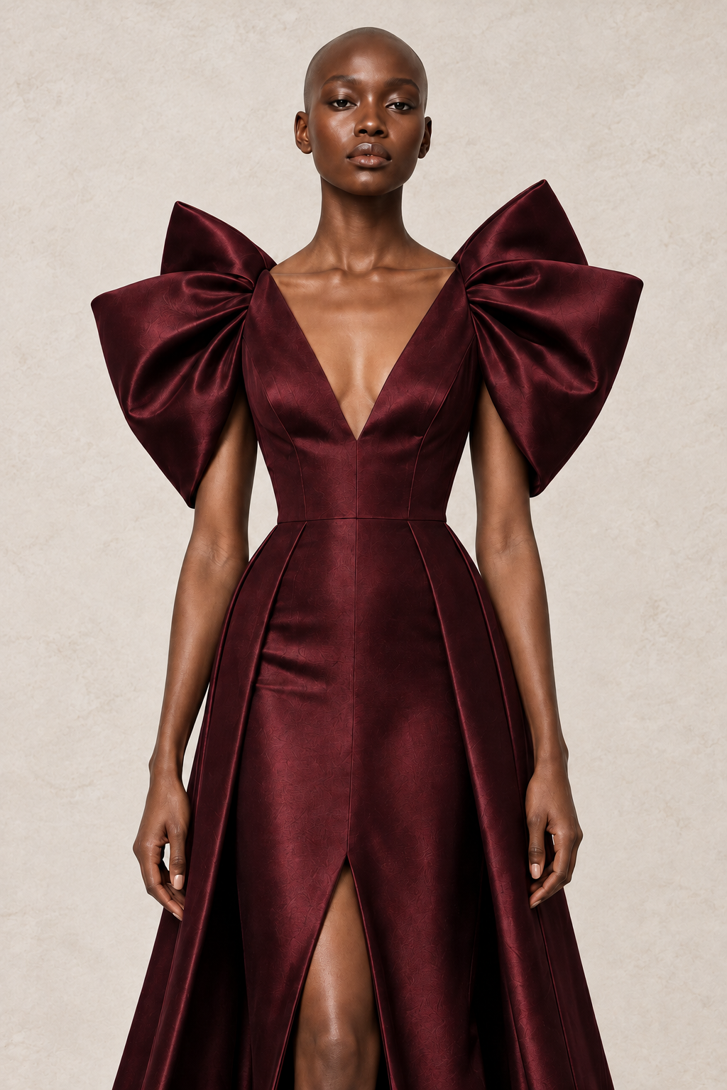BORDEAUX SCULPTED BOW GOWN