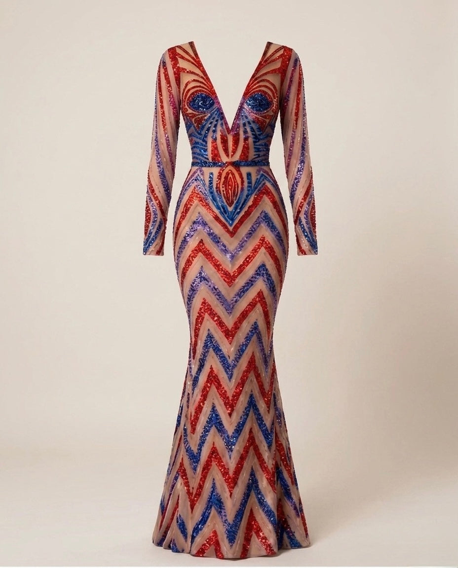 KINETIC CHEVRON GOWN
