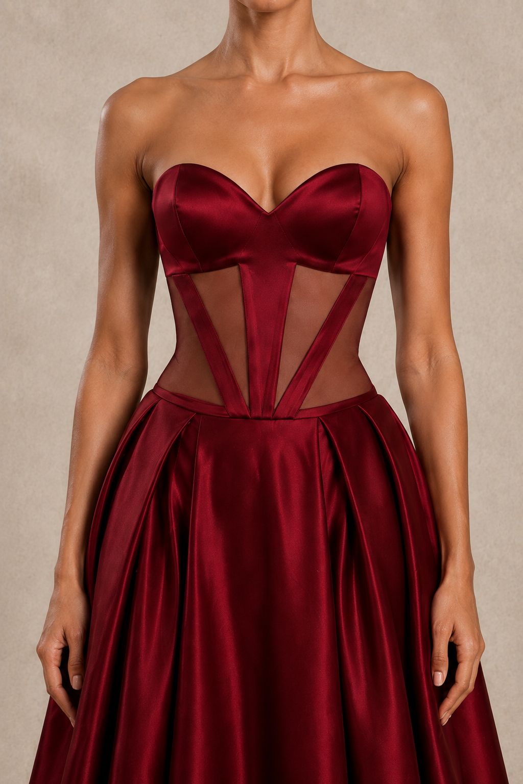 Crimson Frame Midi Dress — MERIMAI eveningwear