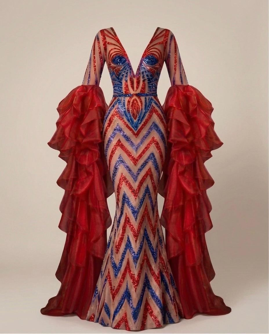 CRIMSON CHEVRON GOWN