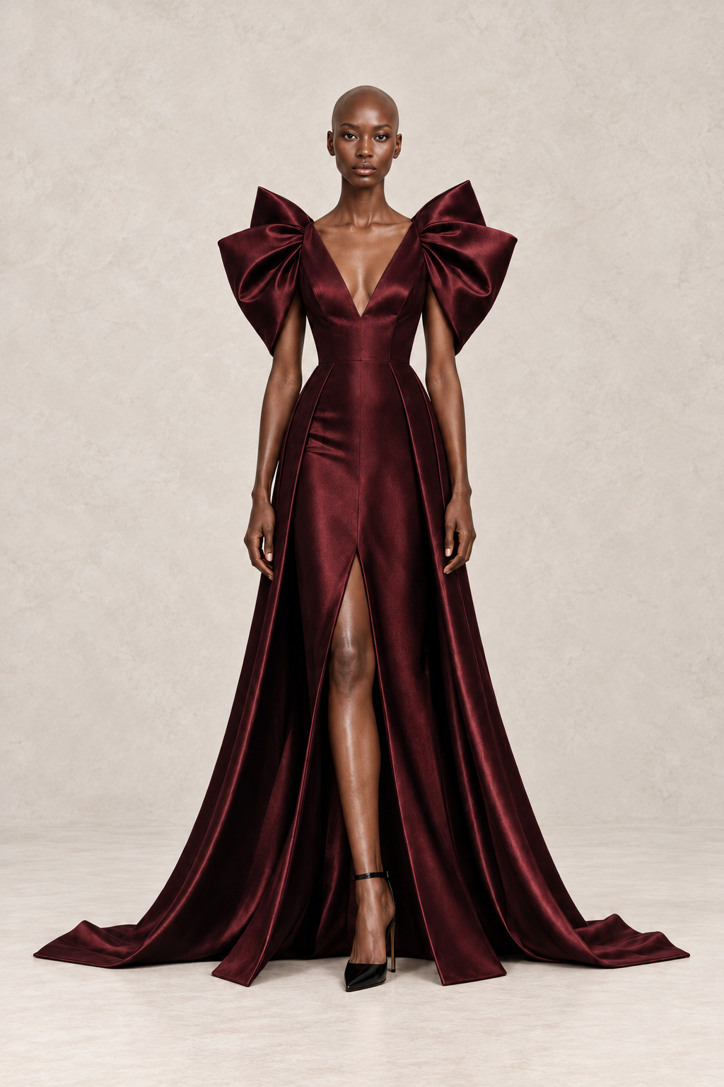 BORDEAUX SCULPTED BOW GOWN