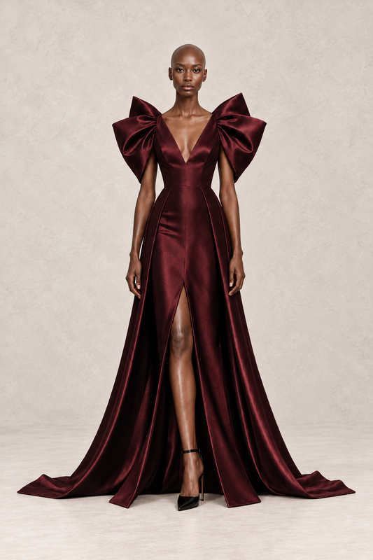 BORDEAUX SCULPTED BOW GOWN
