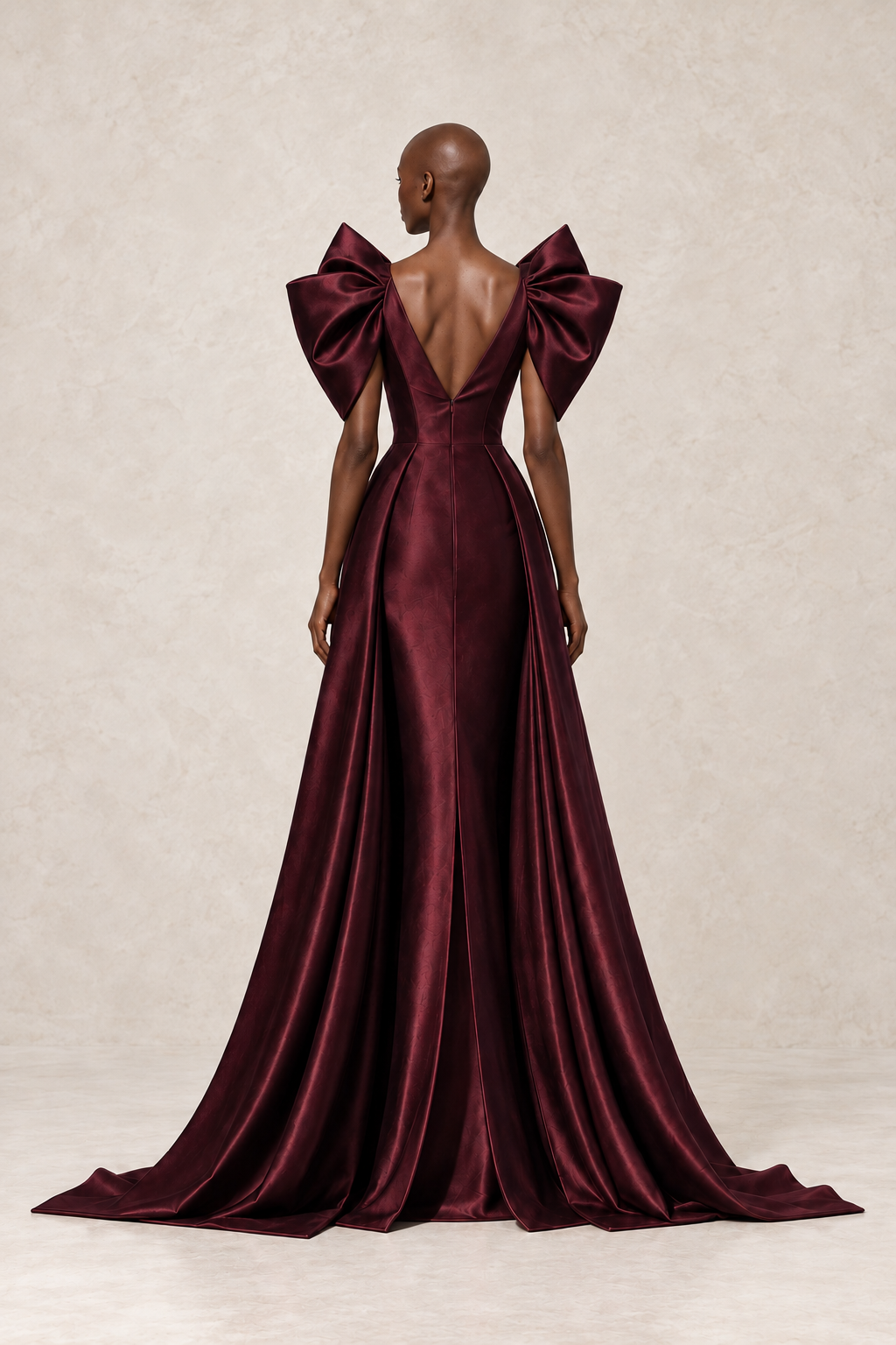 BORDEAUX SCULPTED BOW GOWN