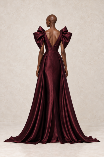 BORDEAUX SCULPTED BOW GOWN