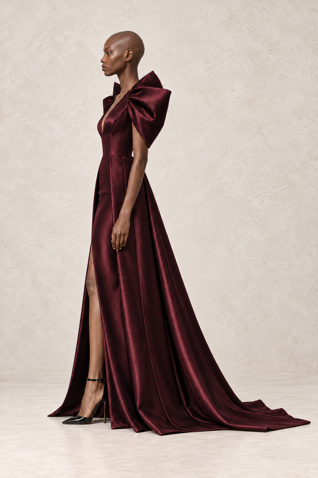 BORDEAUX SCULPTED BOW GOWN