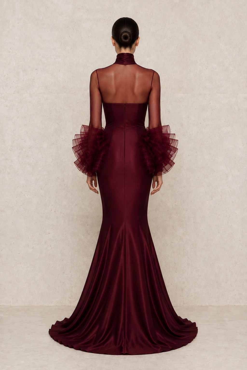 Garnet Veil Gown — MERIMAI eveningwear