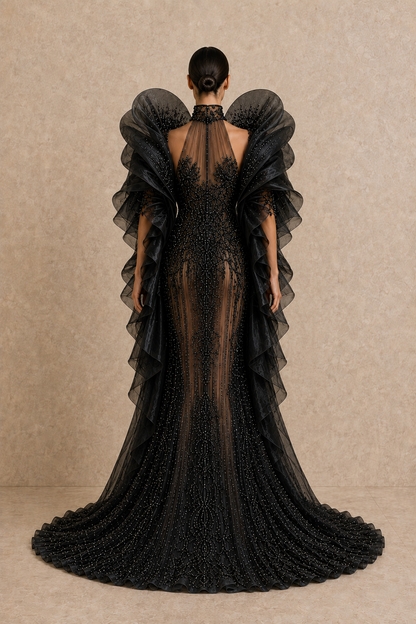 Obsidian Sculptural Gown — MERIMAI eveningwear