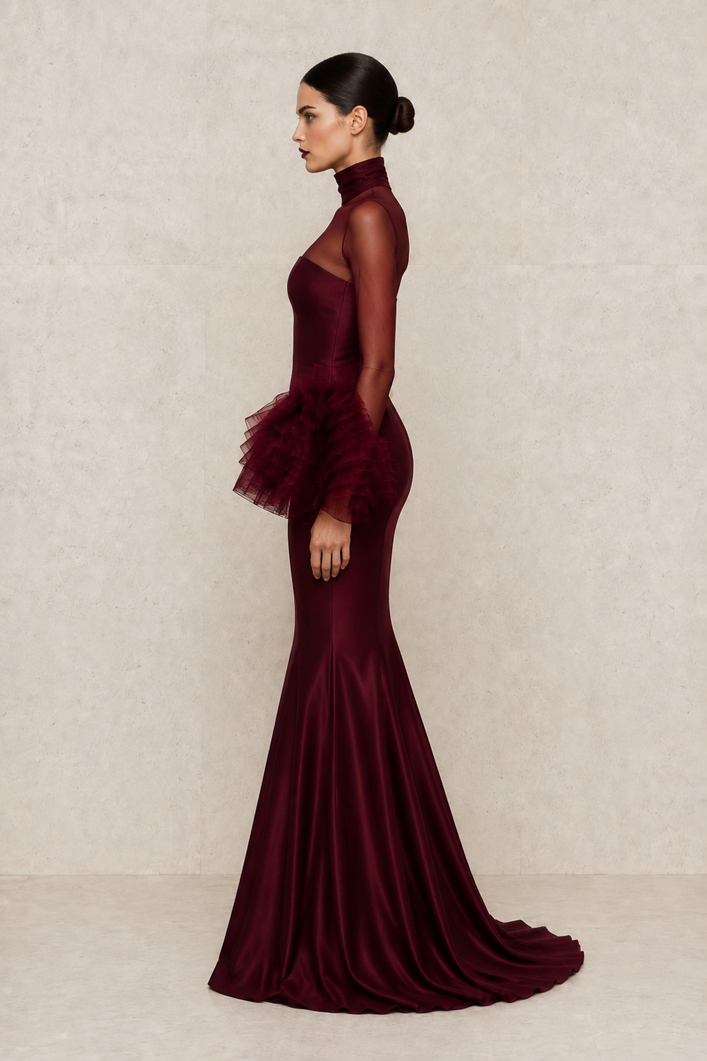 Garnet Veil Gown — MERIMAI eveningwear