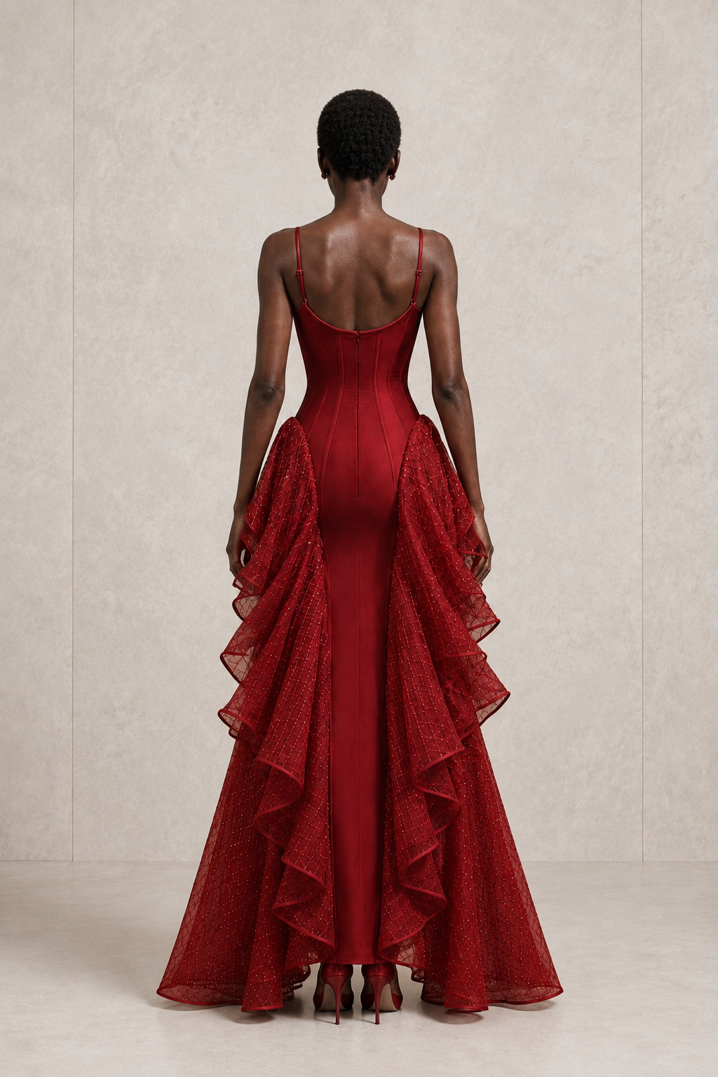 Ruby Cascade Gown — MERIMAI eveningwear