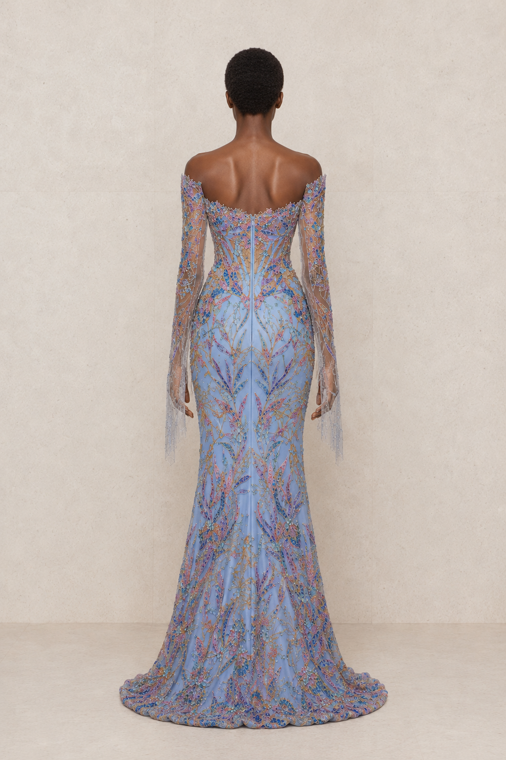 Azure Eden Embroidered Gown — MERIMAI eveningwear