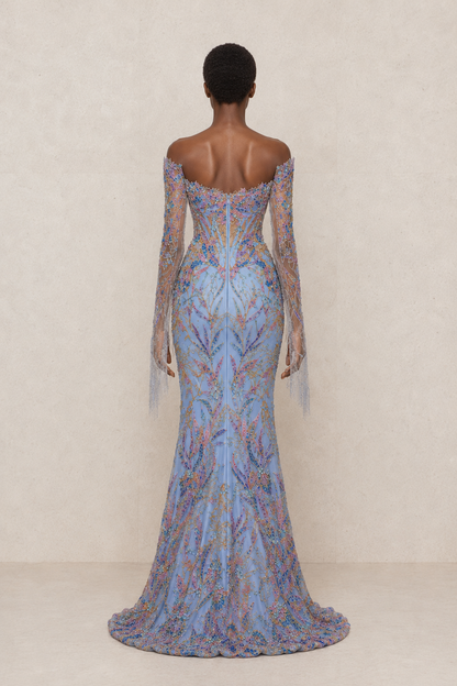 Azure Eden Embroidered Gown — MERIMAI eveningwear
