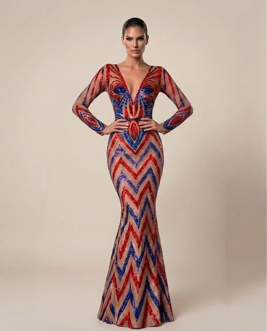 KINETIC CHEVRON GOWN