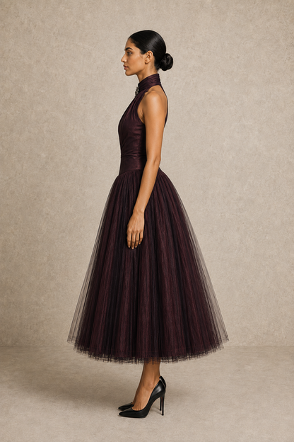Garnet Halo Midi Dress — MERIMAI eveningwear
