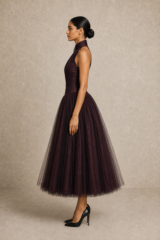 Garnet Halo Midi Dress — MERIMAI eveningwear