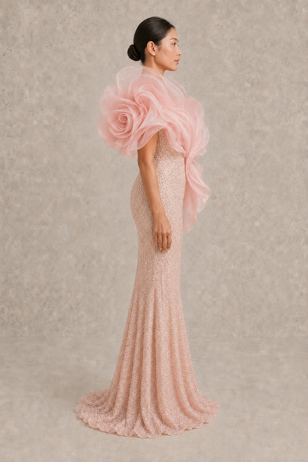 Blush Rosette Sculpted Gown — MERIMAI eveningwear