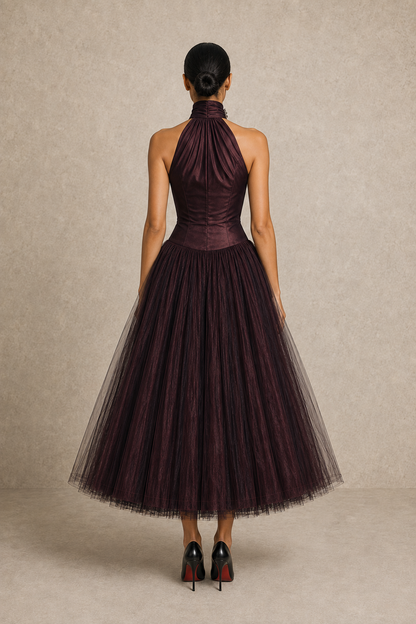 Garnet Halo Midi Dress — MERIMAI eveningwear