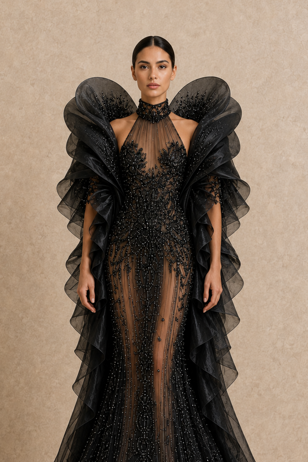 Obsidian Sculptural Gown — MERIMAI eveningwear