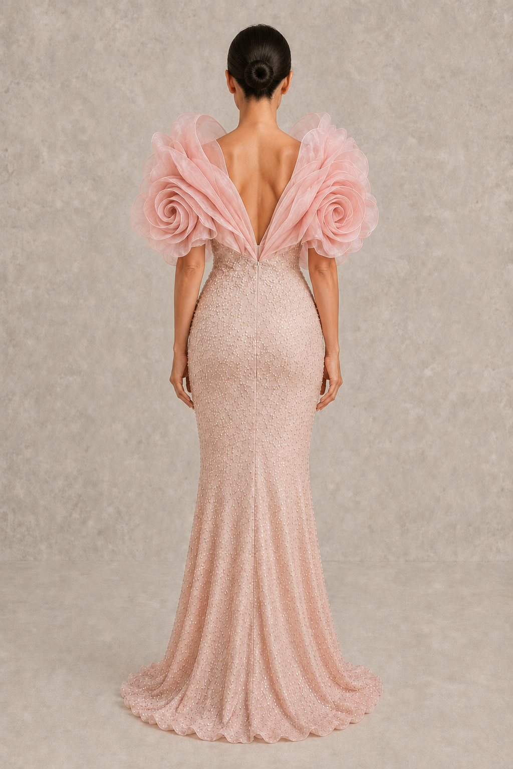 Blush Rosette Sculpted Gown — MERIMAI eveningwear
