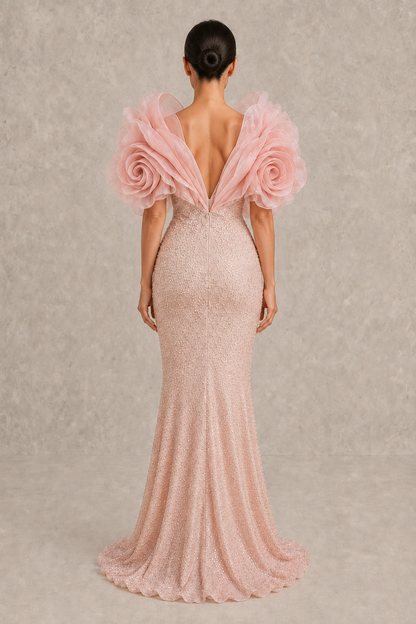Blush Rosette Sculpted Gown — MERIMAI eveningwear