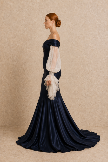 Seraphine Crystal Sleeve Gown — MERIMAI eveningwear