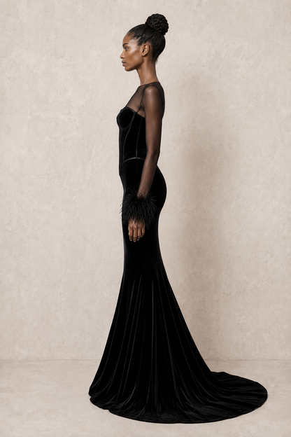 Noir Veil Corset Gown — MERIMAI eveningwear