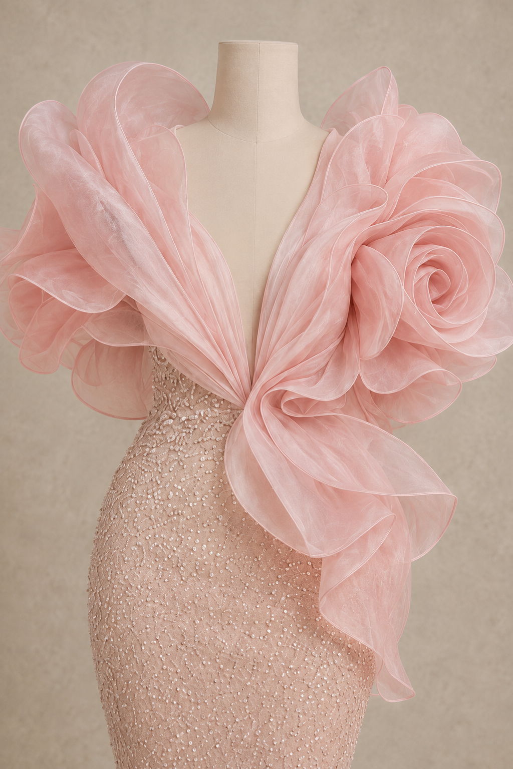 Blush Rosette Sculpted Gown — MERIMAI eveningwear