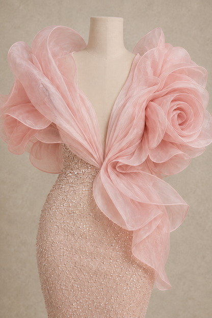 Blush Rosette Sculpted Gown — MERIMAI eveningwear