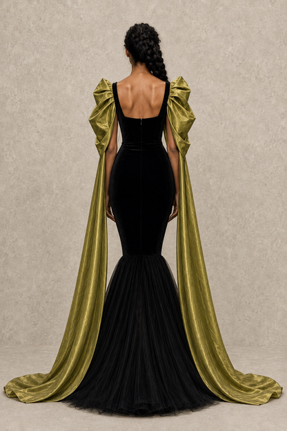 Olive Mantle Gown — MERIMAI eveningwear