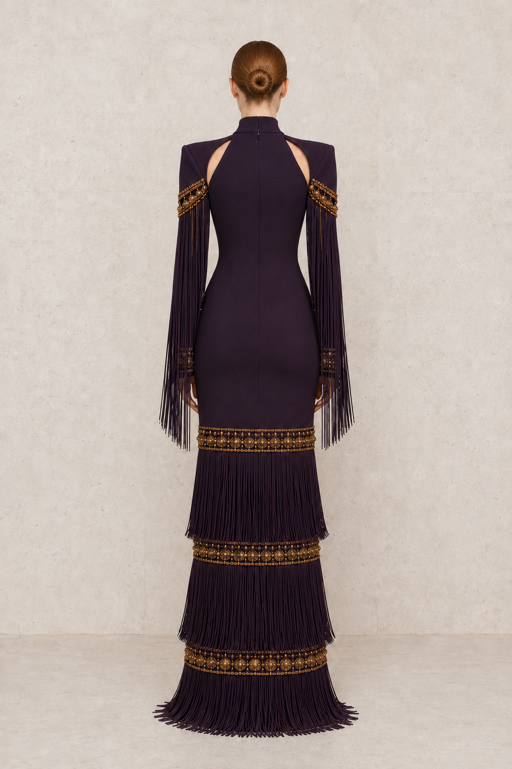 Imperial Plum Fringe Gown — MERIMAI eveningwear