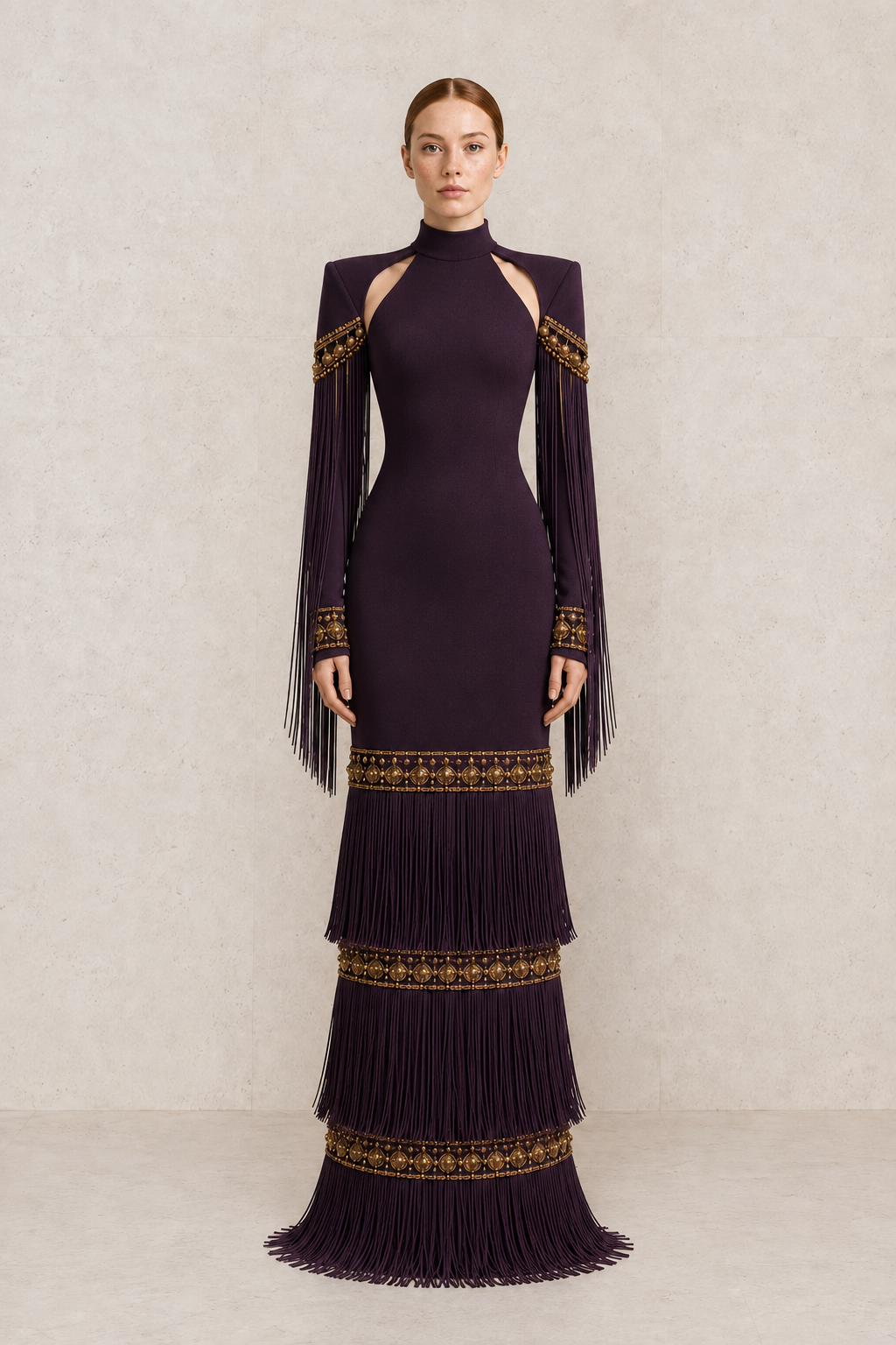 Imperial Plum Fringe Gown — MERIMAI eveningwear