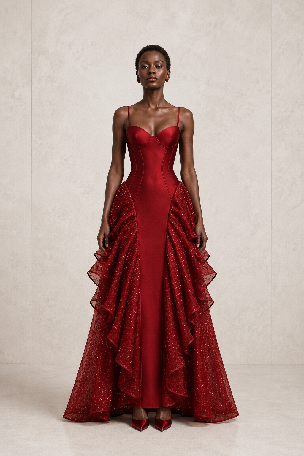 Ruby Cascade Gown — MERIMAI eveningwear