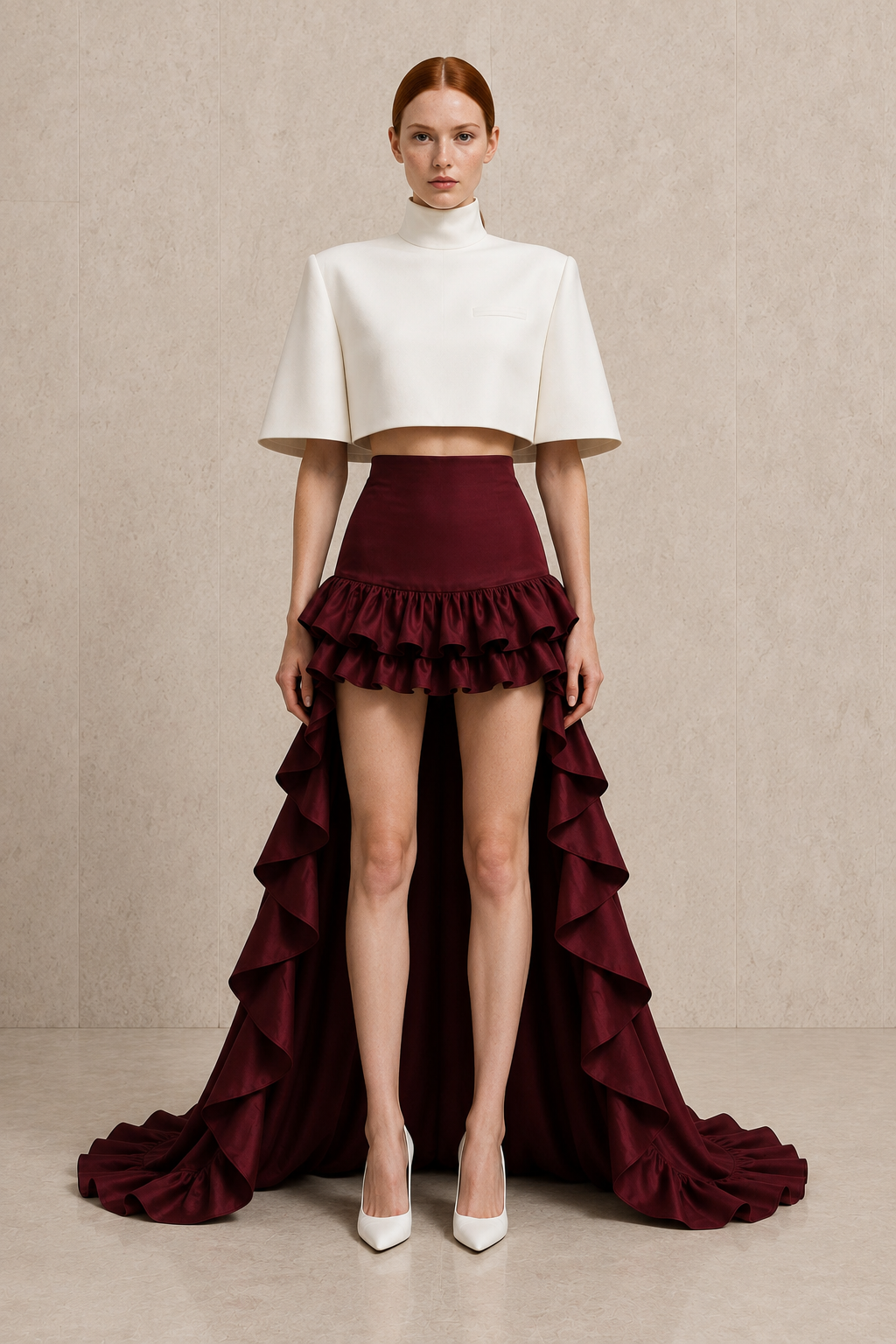 Bordeaux Cascade Ensemble — MERIMAI eveningwear