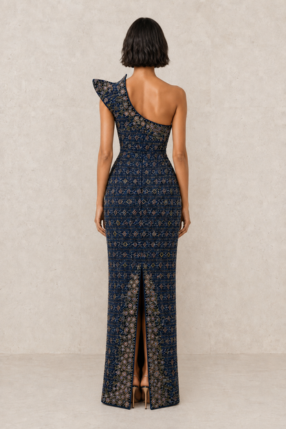 Sapphire Botanica Column Gown — MERIMAI eveningwear