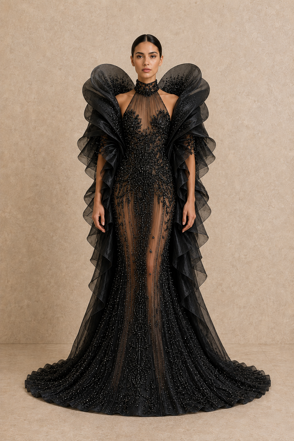 Obsidian Sculptural Gown — MERIMAI eveningwear