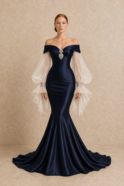 Seraphine Crystal Sleeve Gown — MERIMAI eveningwear