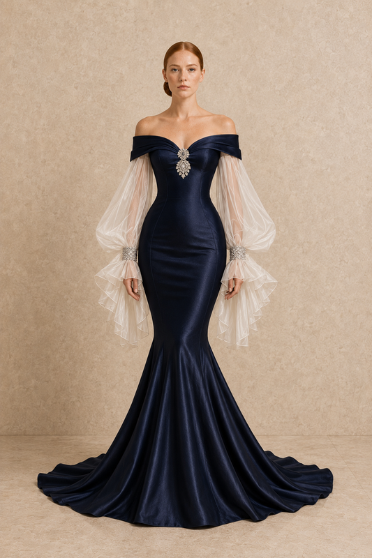 Seraphine Crystal Sleeve Gown — MERIMAI eveningwear