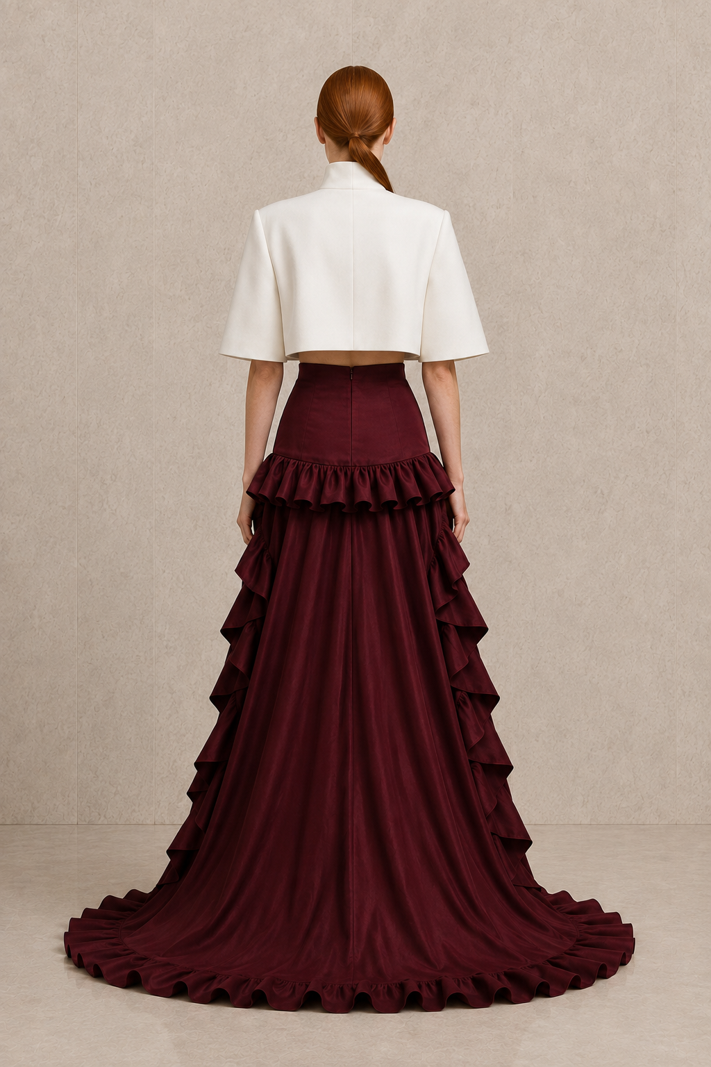 Bordeaux Cascade Ensemble — MERIMAI eveningwear