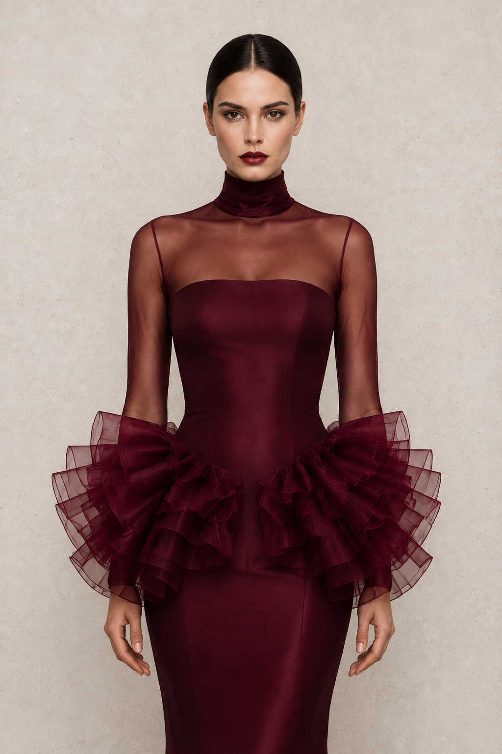 Garnet Veil Gown — MERIMAI eveningwear