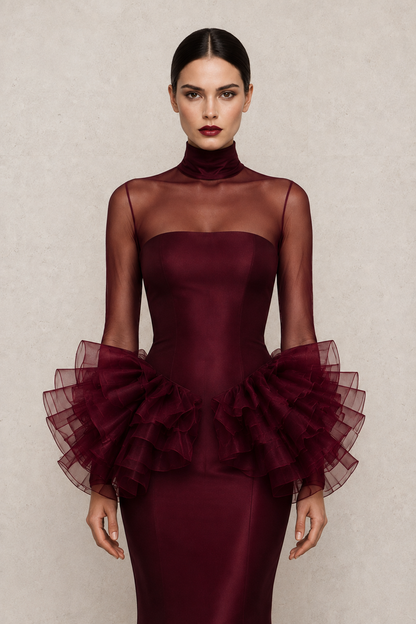 Garnet Veil Gown — MERIMAI eveningwear