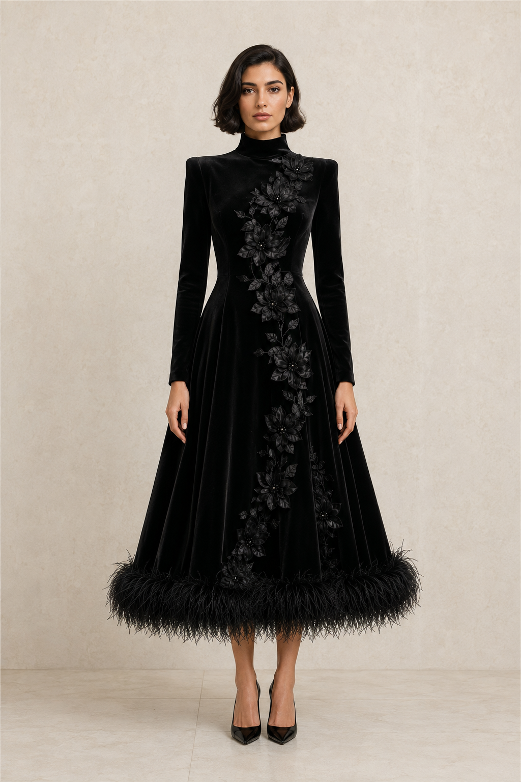 Noir Botanica Velvet Gown — MERIMAI eveningwear