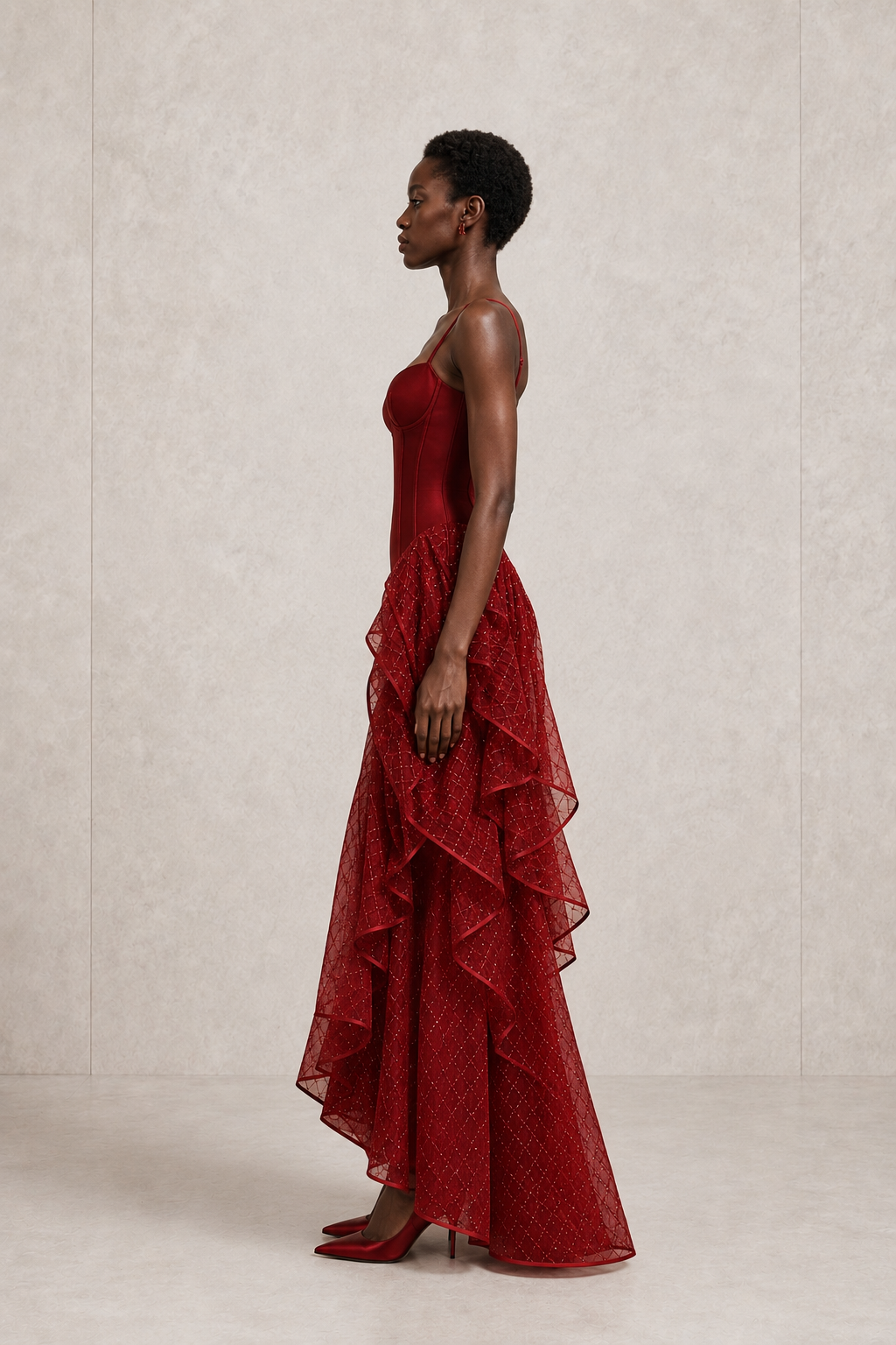 Ruby Cascade Gown — MERIMAI eveningwear