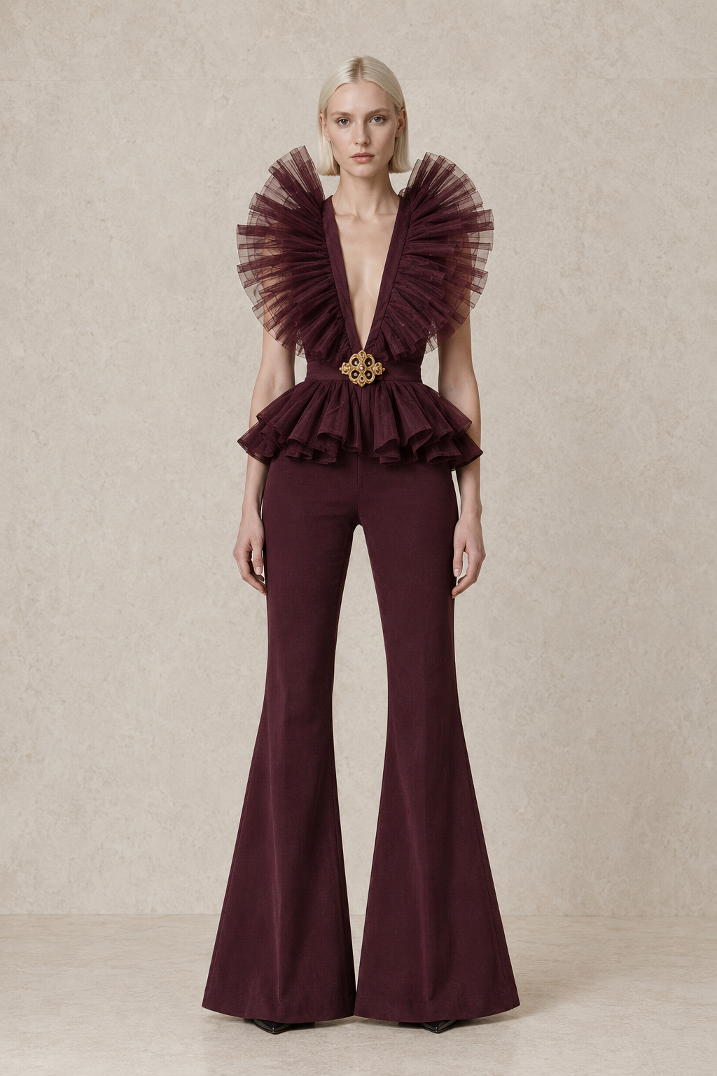 Bordeaux Aura Trouser Ensemble — MERIMAI eveningwear