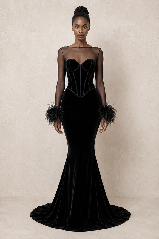 Noir Veil Corset Gown — MERIMAI eveningwear