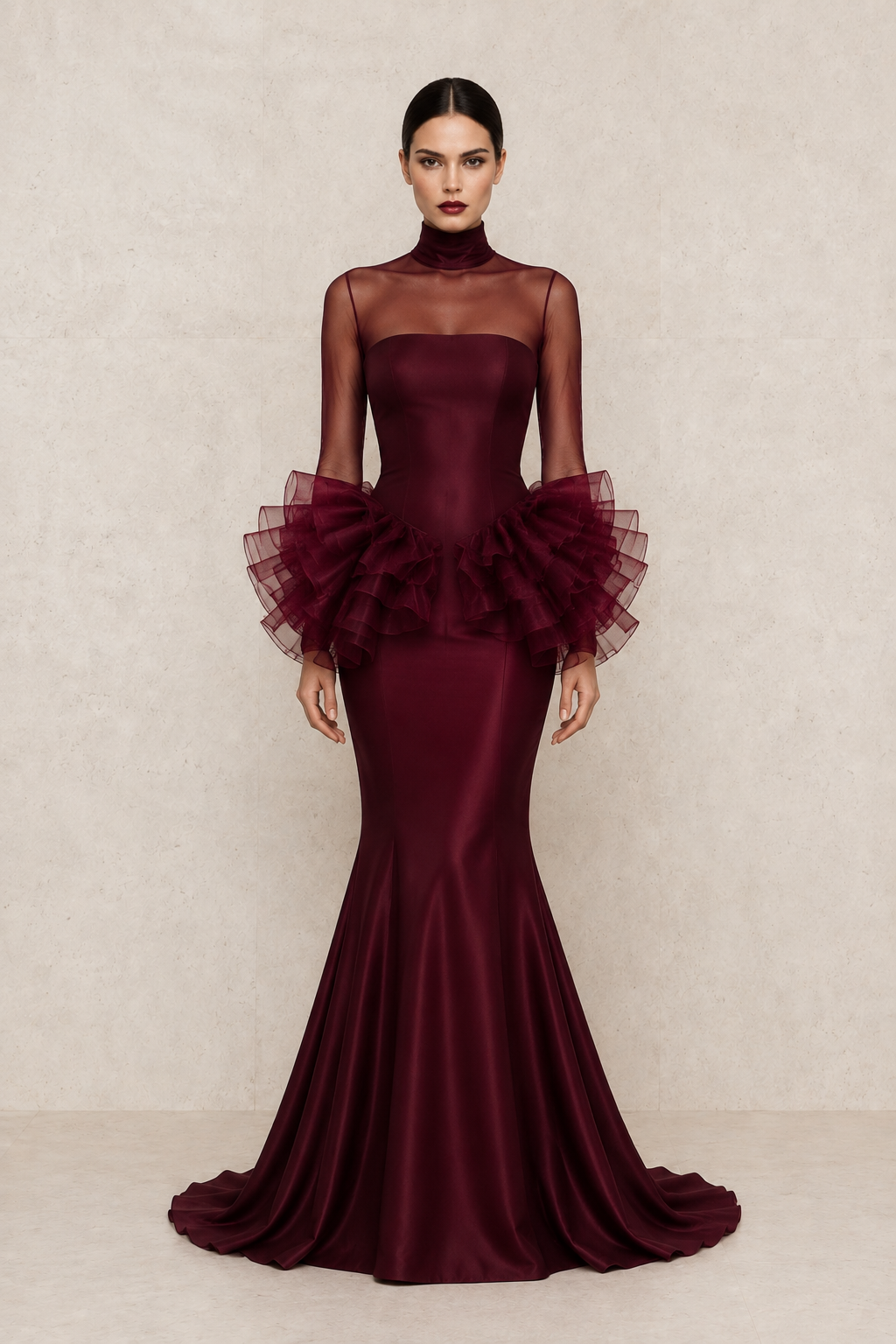 Garnet Veil Gown — MERIMAI eveningwear