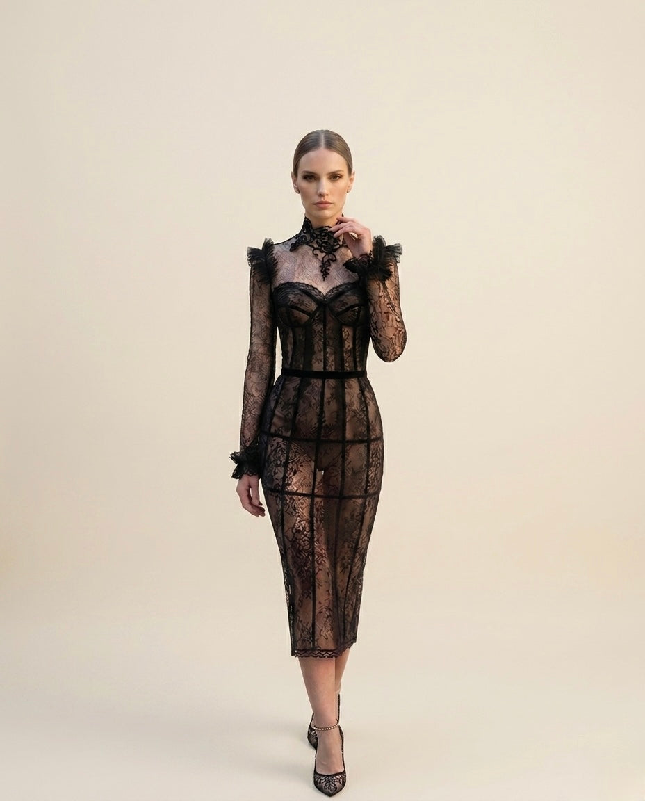 LACE NOIR CORSET DRESS