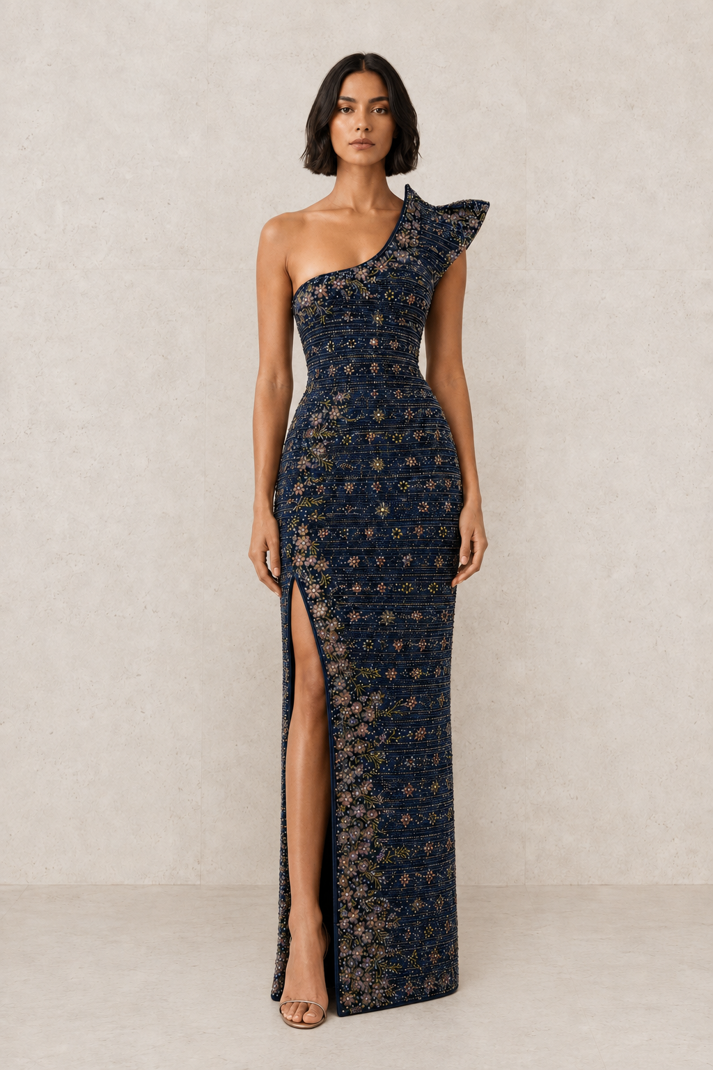 Sapphire Botanica Column Gown — MERIMAI eveningwear