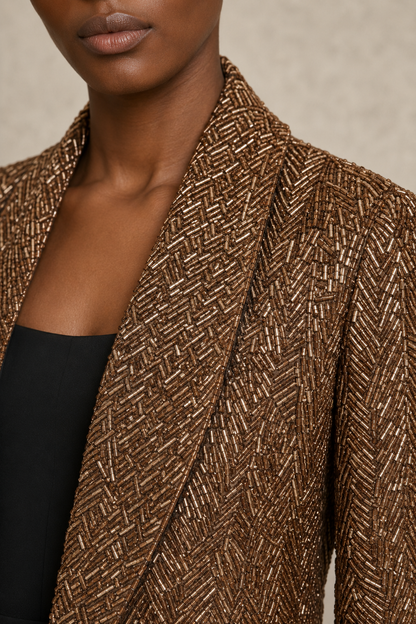 Bronze Liquid Armor Blazer — MERIMAI eveningwear