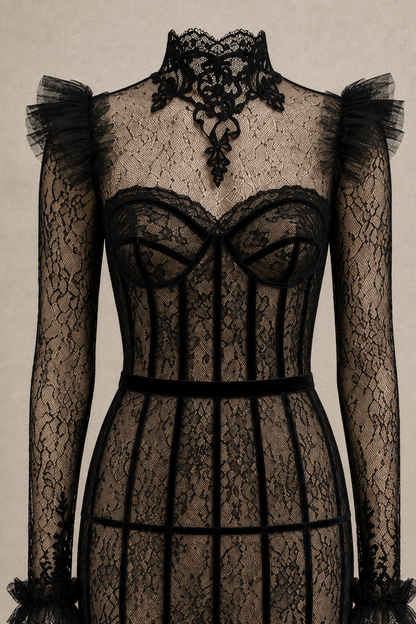 Lace Noir Corset Dress — MERIMAI eveningwear