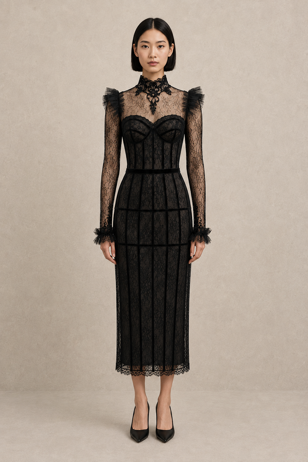 Lace Noir Corset Dress — MERIMAI eveningwear