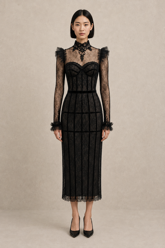 Lace Noir Corset Dress — MERIMAI eveningwear